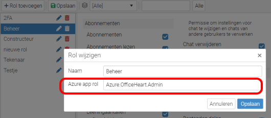 Azure koppeling rollen