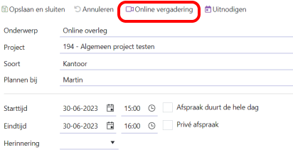 Online meeting aanmaken