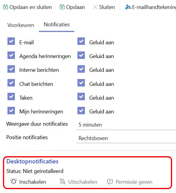 Webpush instellingen